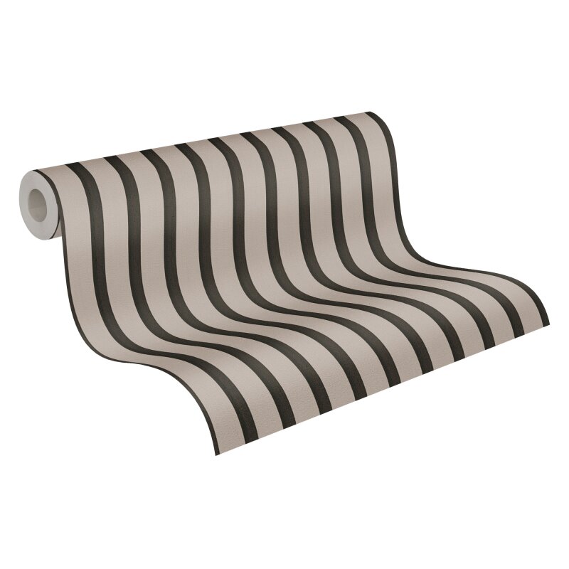 Streifen Tapete Beige Schwarz - Vlies Tapete modern - Mustertapete matt (786283)