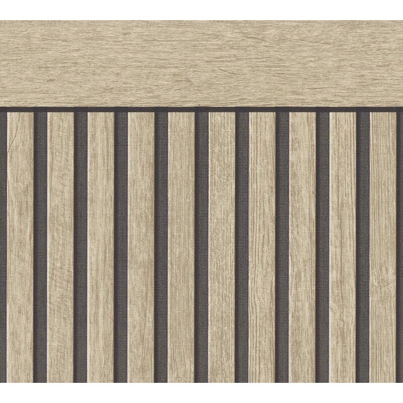 Sockeltapete in Holzoptik Beige Schwarz - Wandpaneel im Streifen-Design - Vliestapete (397441)