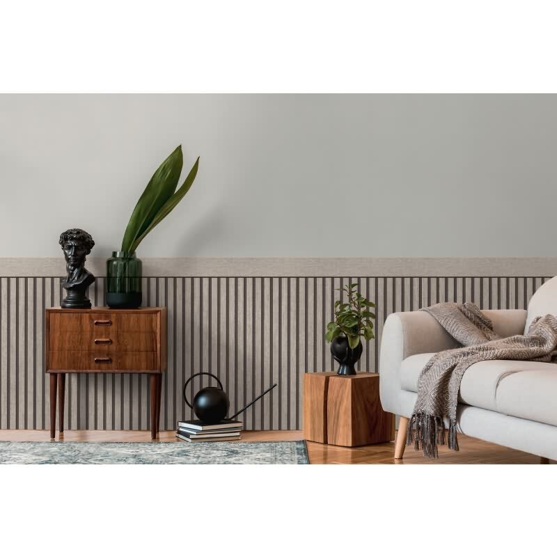 Sockeltapete in Holzoptik Grau Schwarz - Wandpaneel im Streifen-Look - Vliestapete (397442)