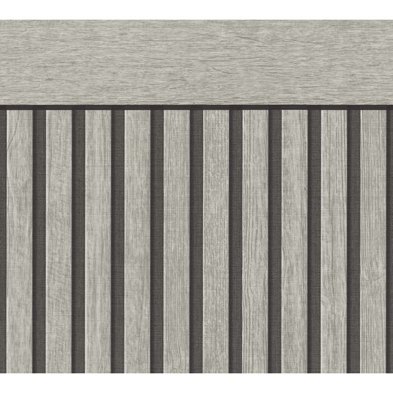Sockeltapete in Holzoptik Grau Schwarz - Wandpaneel im Streifen-Look - Vliestapete (397442)