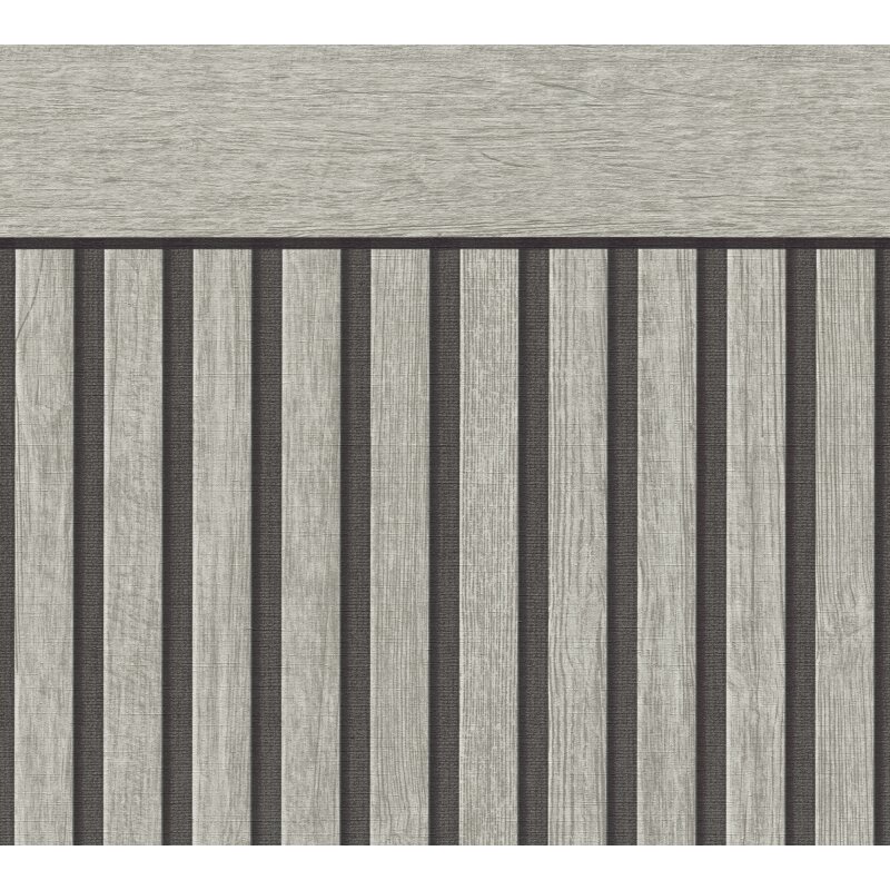 Sockeltapete in Holzoptik Grau Schwarz - Wandpaneel im Streifen-Look - Vliestapete (397442)