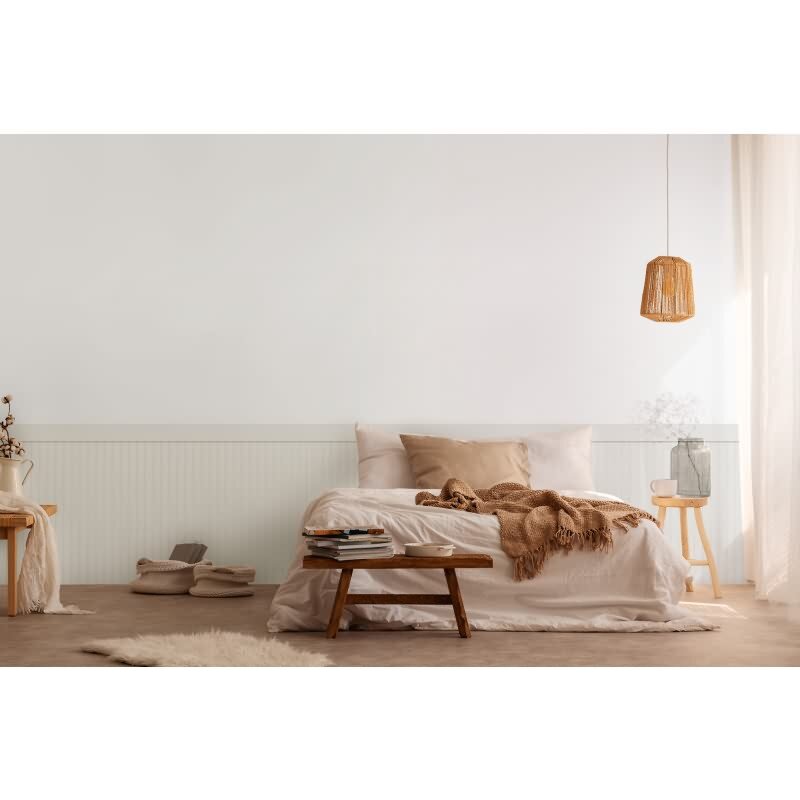 Sockeltapete in Holzoptik Weiß Creme - Wandpaneel hell vertikal - Vliestapete modern (397443)