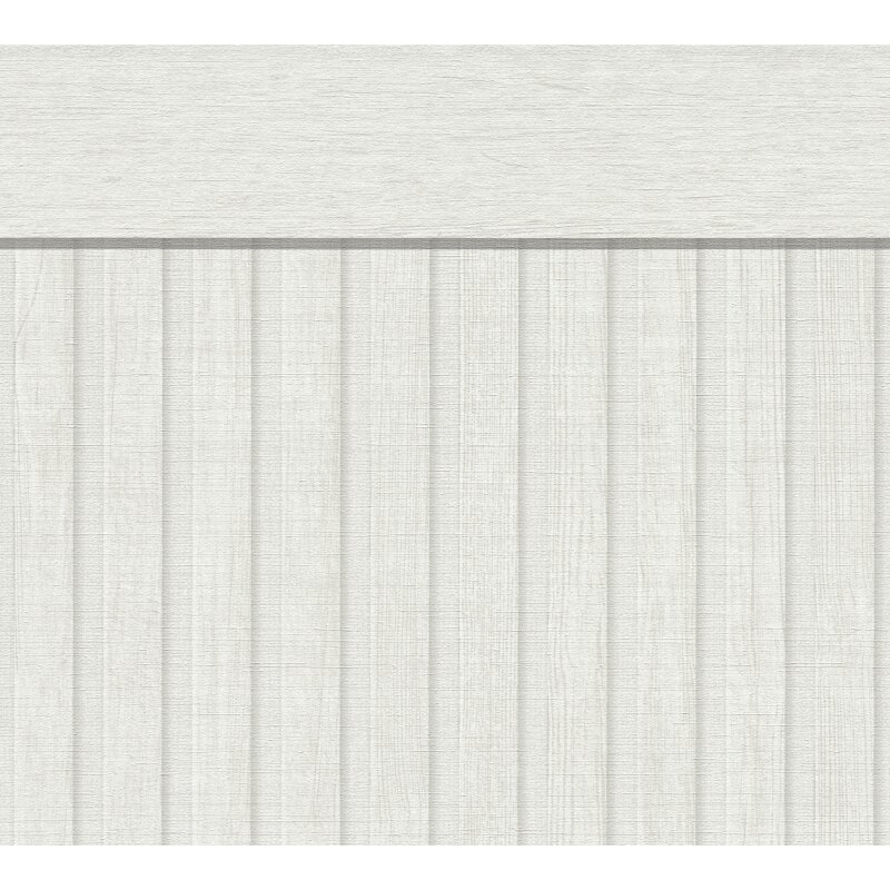 Sockeltapete in Holzoptik Weiß Creme - Wandpaneel hell vertikal - Vliestapete modern (397443)