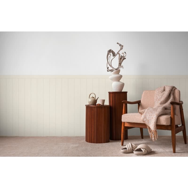 Sockeltapete in Holzoptik Weiß Grau - Wandpaneel mit Struktur - Vliestapete hell (398032)