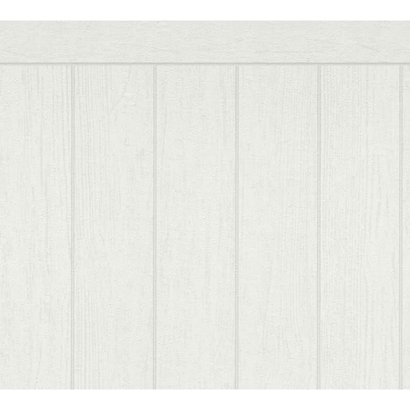 Sockeltapete in Holzoptik Weiß Grau - Wandpaneel mit Struktur - Vliestapete hell (398032)