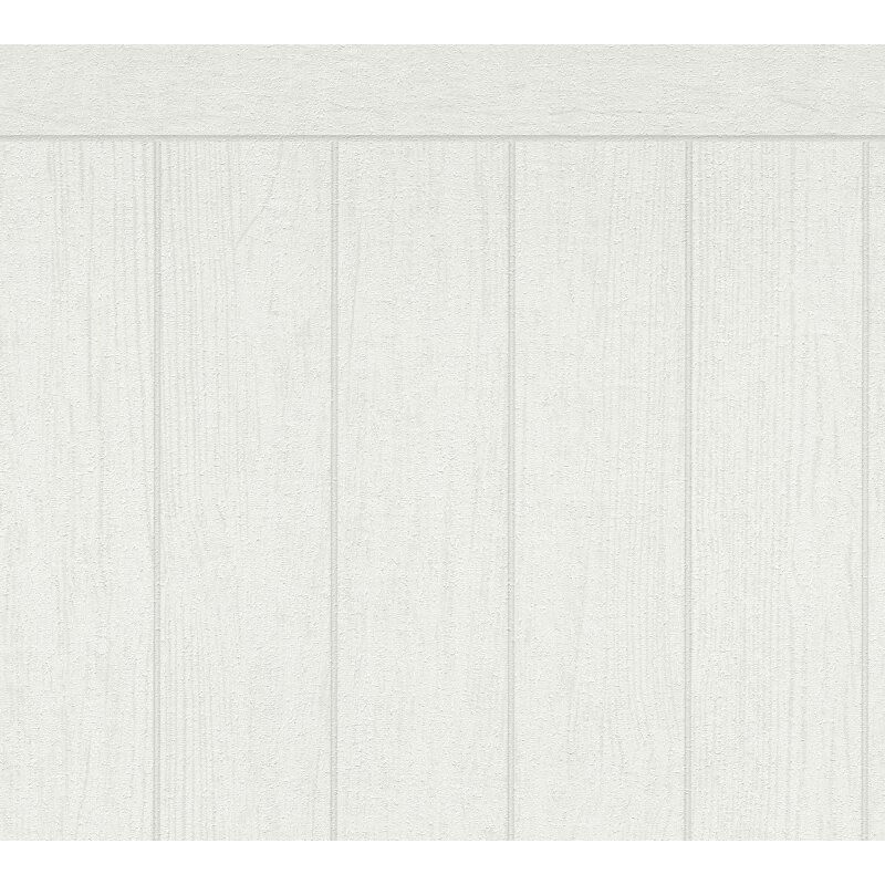 Sockeltapete in Holzoptik Weiß Grau - Wandpaneel mit Struktur - Vliestapete hell (398032)