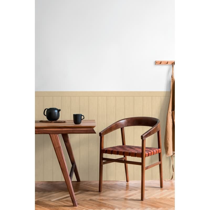 Sockeltapete in Holzoptik Creme Beige - Wandpaneel dezent strukturiert - Vliestapete (398033)