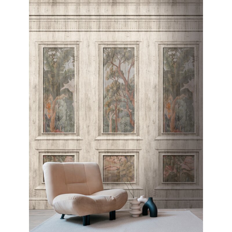 Fototapete Wandpaneel mit Dschungel-Motiven Beige Bunt - Vliestapete erweiterbar (398041)