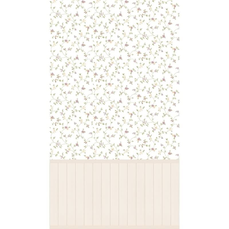 Fototapete Blumenranken mit Holzpaneel Weiß Rosa - Vliestapete Landhausstil (398051)