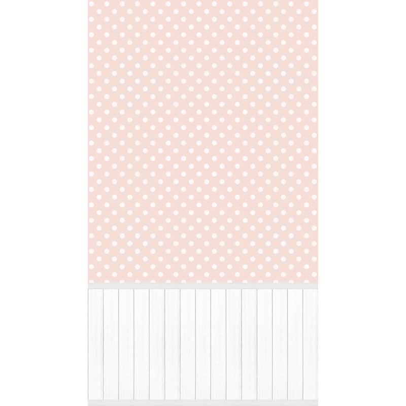 Fototapete Rosa mit weißen Punkten & Holzpaneel - Vliestapete erweiterbar verspielt (398061)