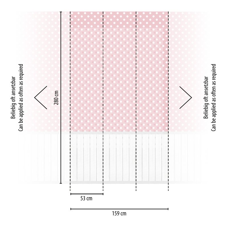 Fototapete Rosa mit weißen Punkten & Holzpaneel - Vliestapete erweiterbar verspielt (398061)