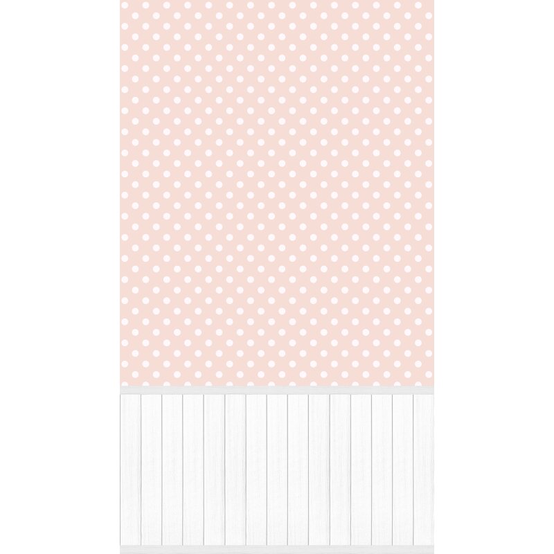 Fototapete Rosa mit weißen Punkten & Holzpaneel - Vliestapete erweiterbar verspielt (398061)