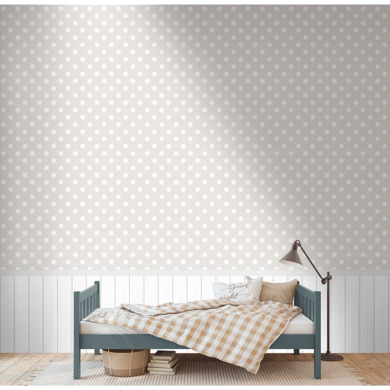 Fototapete Taupe mit weißen Punkten & Holzpaneel - Vliestapete erweiterbar modern (398062)