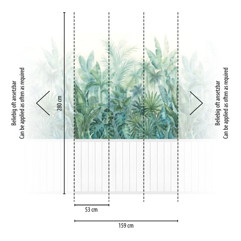 Fototapete Aquarell-Dschungel mit Holzpaneel Weiß - Vliestapete erweiterbar tropisch (398101)