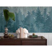 Fototapete Waldlandschaft in Nebeloptik Blau Grau -...