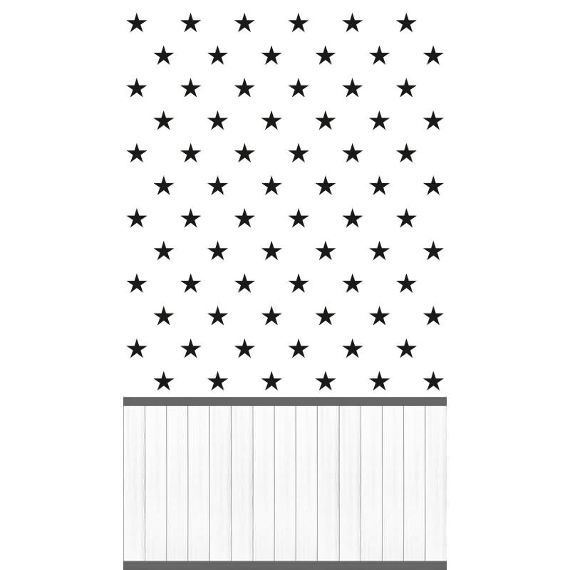 Fototapete Schwarze Sterne auf Weiß mit Holzpaneel - Vliestapete Kinderzimmer erweiterbar (398151)