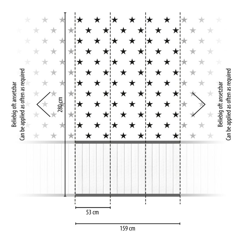 Fototapete Schwarze Sterne auf Weiß mit Holzpaneel - Vliestapete Kinderzimmer erweiterbar (398151)