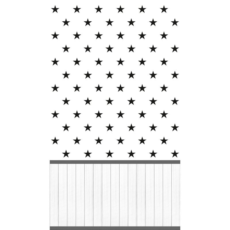 Fototapete Schwarze Sterne auf Weiß mit Holzpaneel - Vliestapete Kinderzimmer erweiterbar (398151)