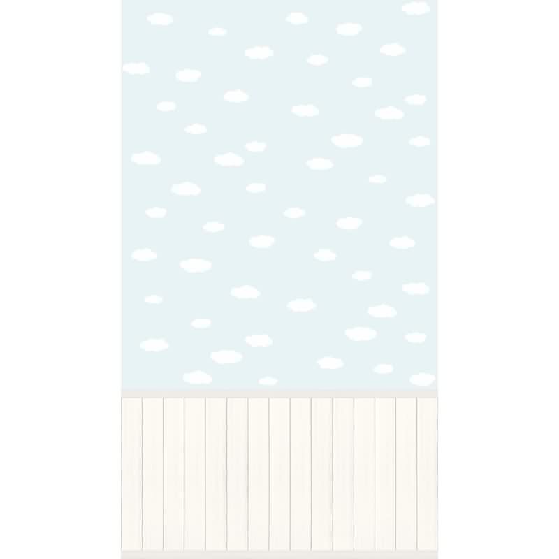 Fototapete Wolkenmuster auf Hellblau mit Holzpaneel - Vliestapete Kinderzimmer erweiterbar (398161)