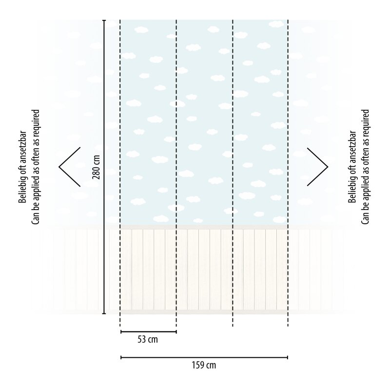 Fototapete Wolkenmuster auf Hellblau mit Holzpaneel - Vliestapete Kinderzimmer erweiterbar (398161)