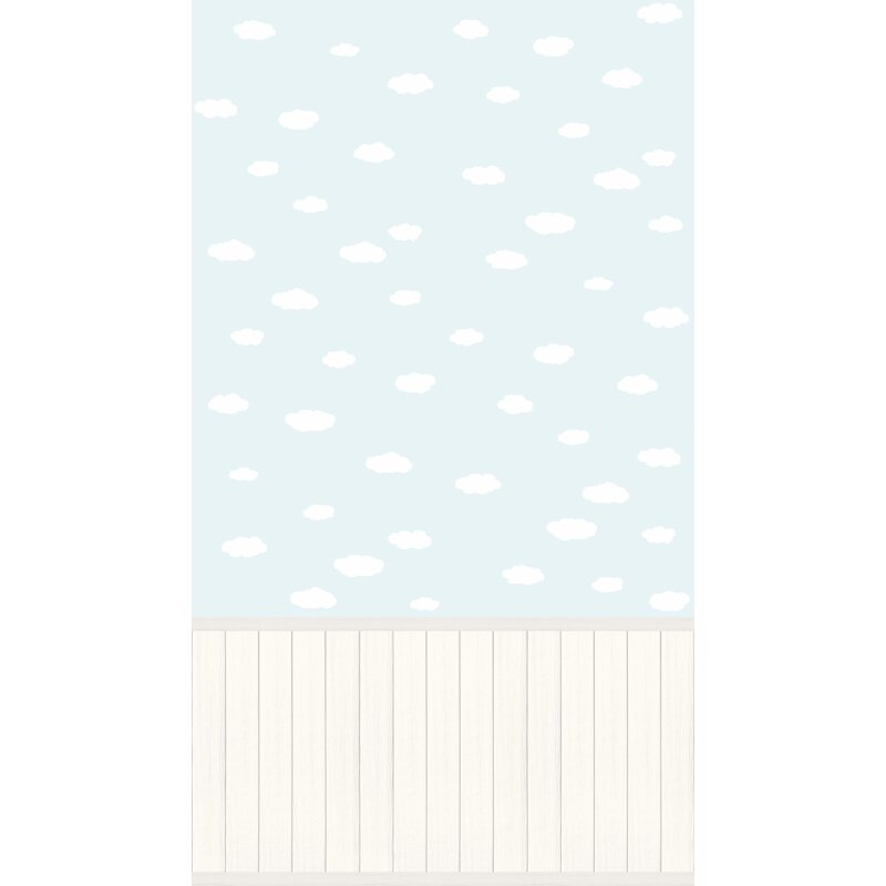 Fototapete Wolkenmuster auf Hellblau mit Holzpaneel - Vliestapete Kinderzimmer erweiterbar (398161)