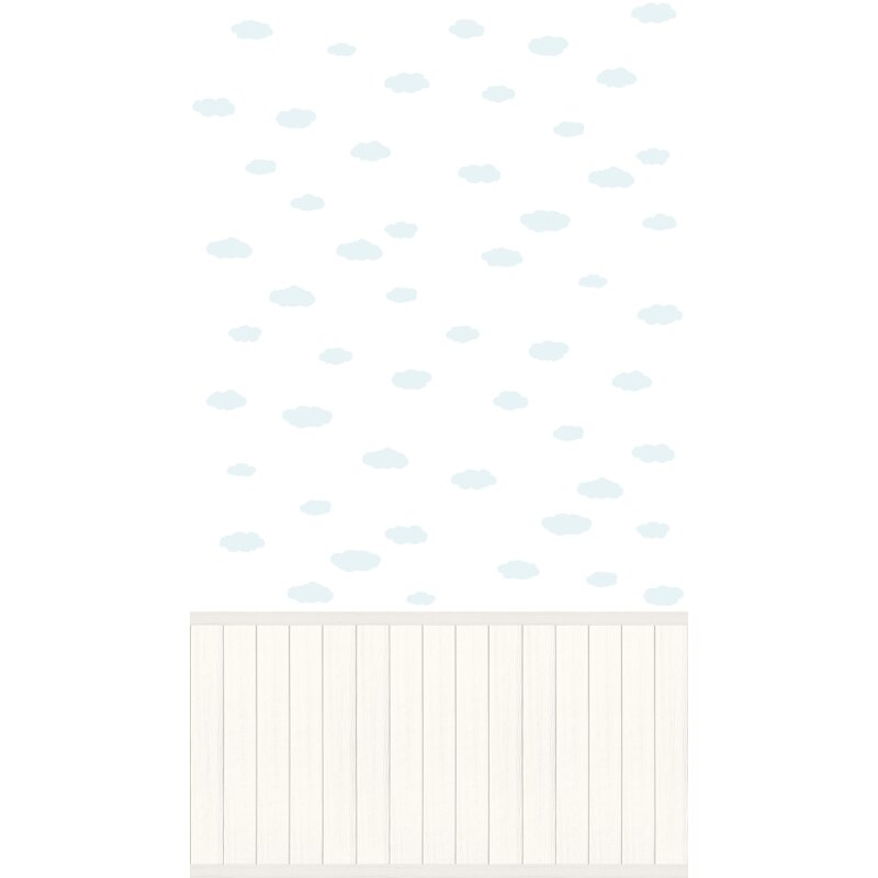 Fototapete Wolkenmuster Weiß Hellblau mit Holzpaneel - Vliestapete Kinderzimmer (398162)