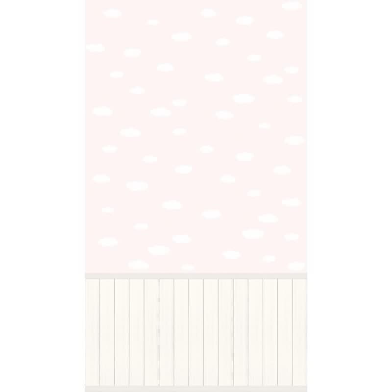 Fototapete Rosa Wolken mit Holzpaneel Weiß - Vliestapete Kinderzimmer erweiterbar (398163)