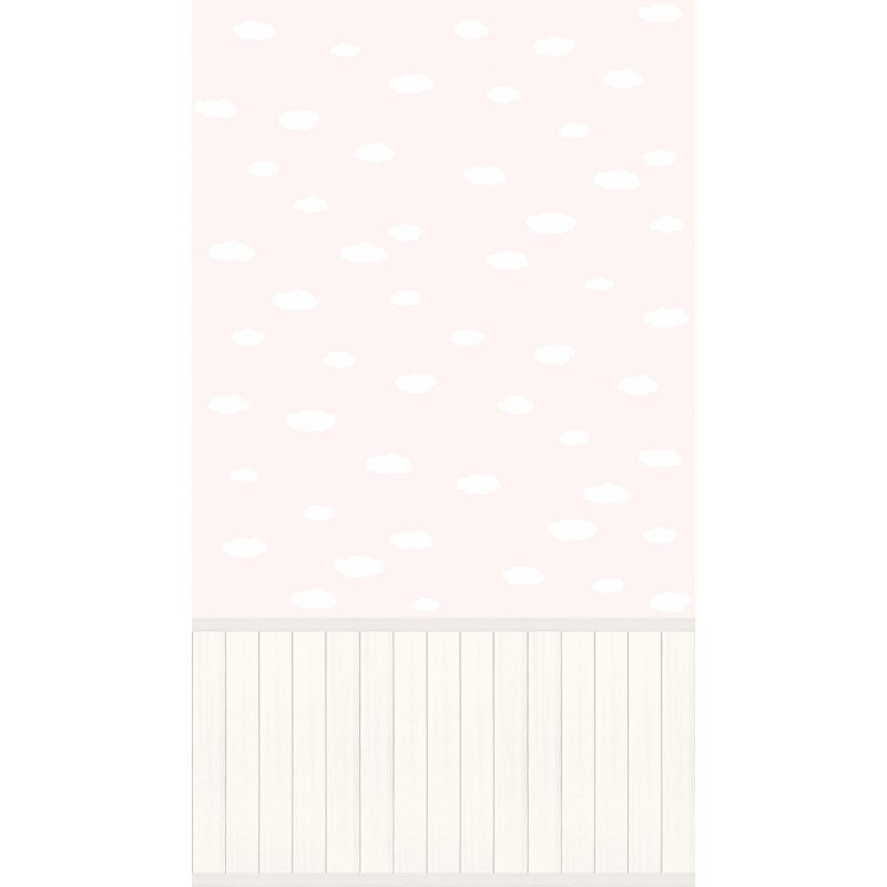 Fototapete Rosa Wolken mit Holzpaneel Weiß - Vliestapete Kinderzimmer erweiterbar (398163)