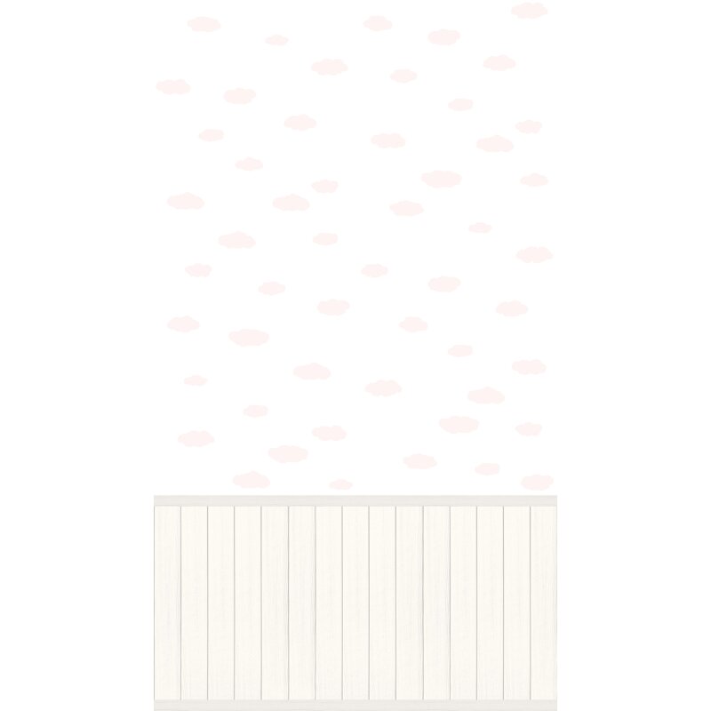 Fototapete Weiße Wolken mit Rosa auf Weiß - Vliestapete mit Holzpaneel Kinderzimmer (398164)