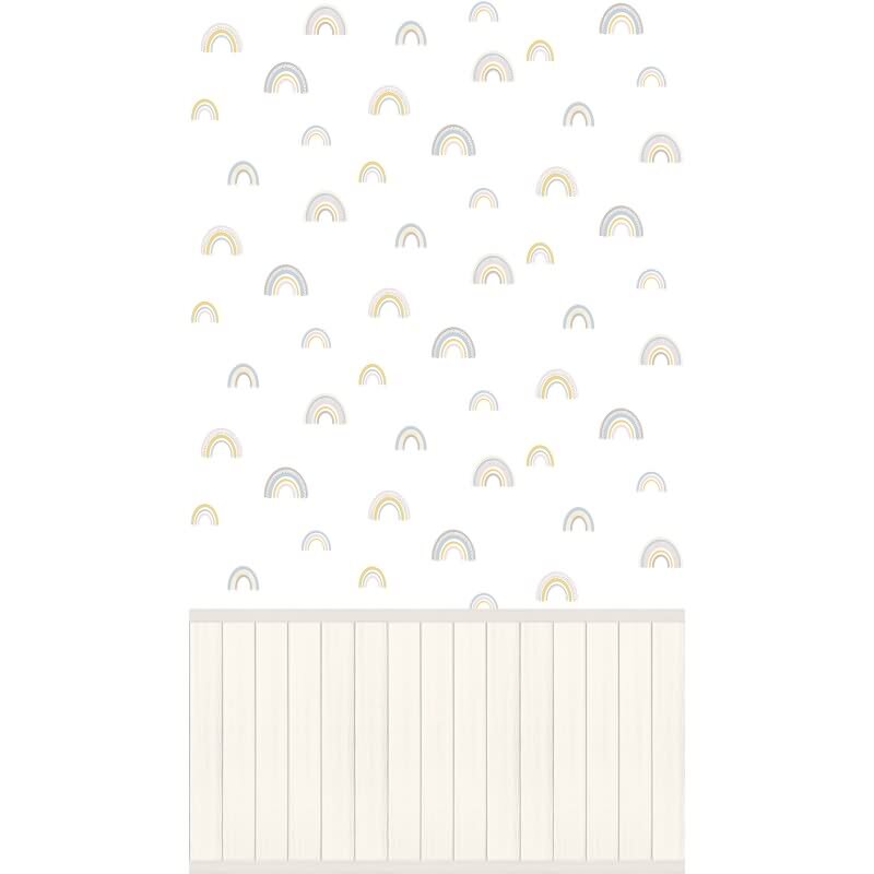 Fototapete Regenbogenmuster Pastell mit Holzpaneel Weiß - Vliestapete Kinderzimmer (398171)