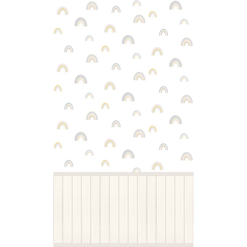Fototapete Regenbogenmuster Pastell mit Holzpaneel Weiß - Vliestapete Kinderzimmer (398171)