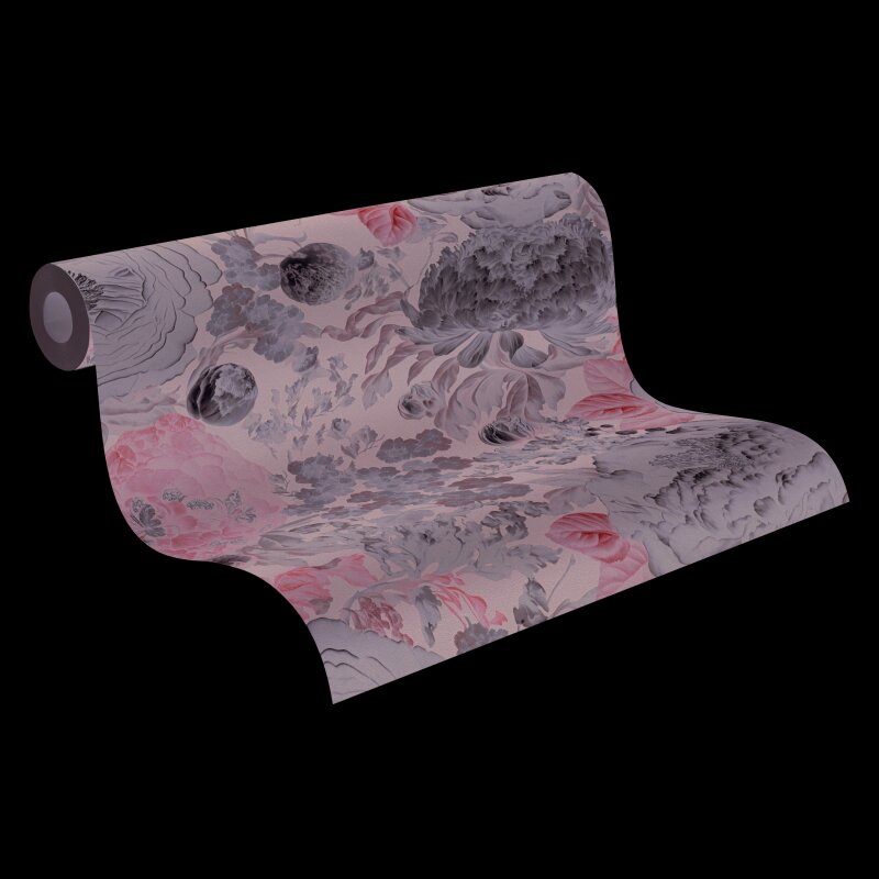 Elegante Blumentapete in Grau-Blau mit Vintage-Charakter (399792)