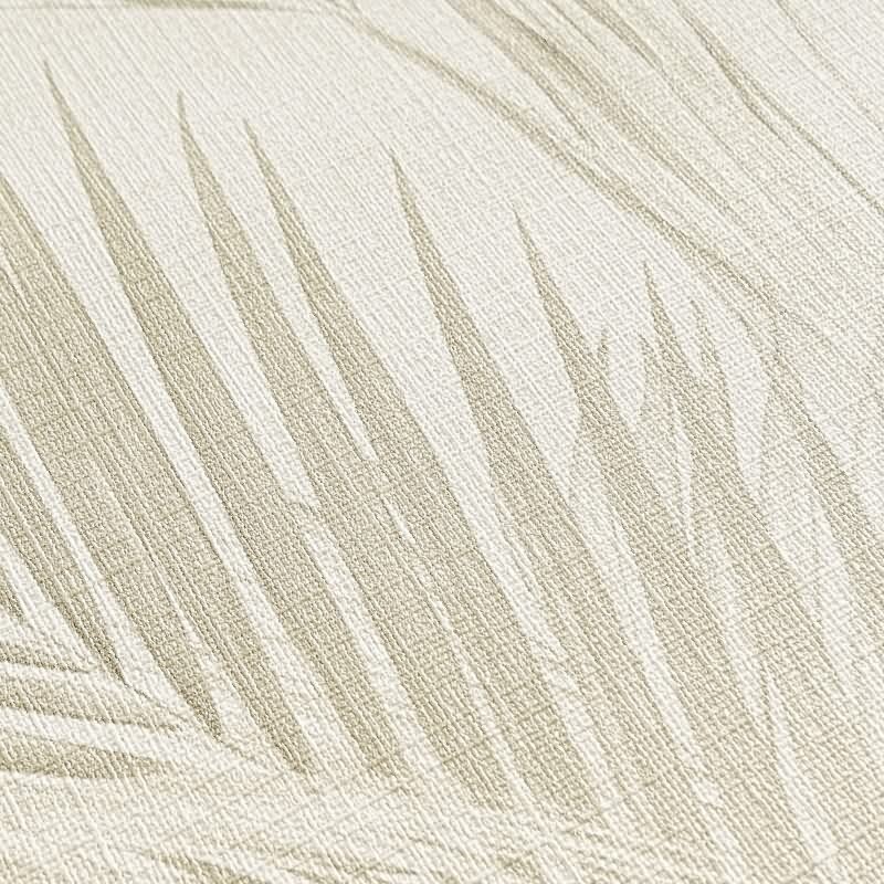 Vliestapete mit Palmenblättern in Beige auf hellem Hintergrund (399801)