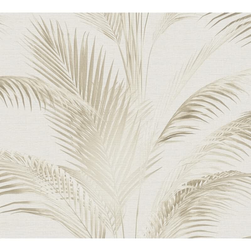 Vliestapete mit Palmenblättern in Beige auf hellem Hintergrund (399801)