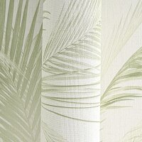 Vliestapete mit Palmenbl&auml;ttern in Hellgr&uuml;n auf...