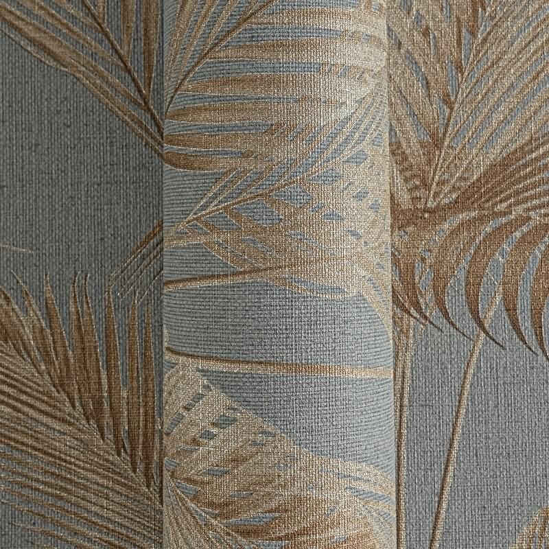 Vliestapete mit Palmenblättern in Braun auf grauem Hintergrund (399803)