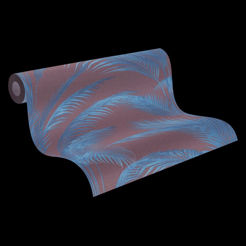 Vliestapete mit Palmenblättern in Braun auf grauem Hintergrund (399803)