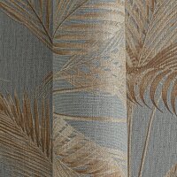 Vliestapete mit Palmenbl&auml;ttern in Braun auf grauem...