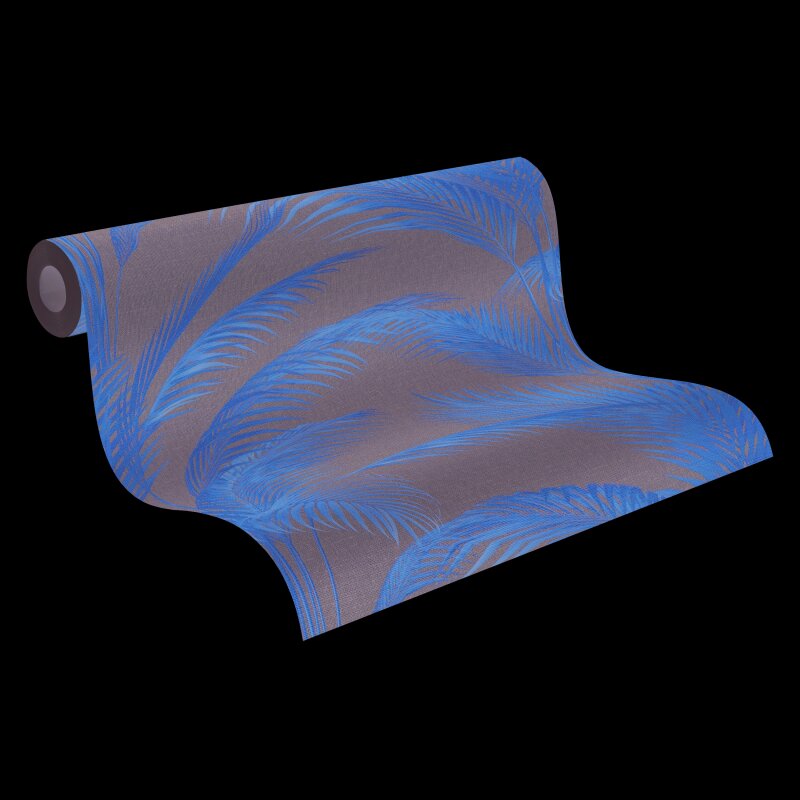 Vliestapete mit goldgelben Palmenblättern auf grauem Hintergrund (399804)