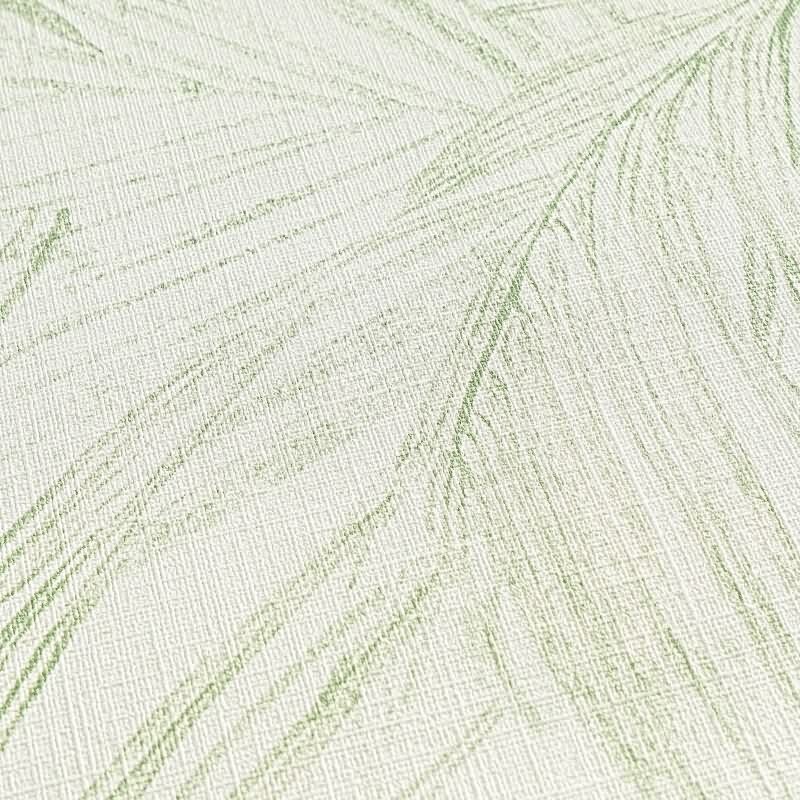 Vliestapete mit Palmenblättern in Hellgrün auf hellem Hintergrund (399811)