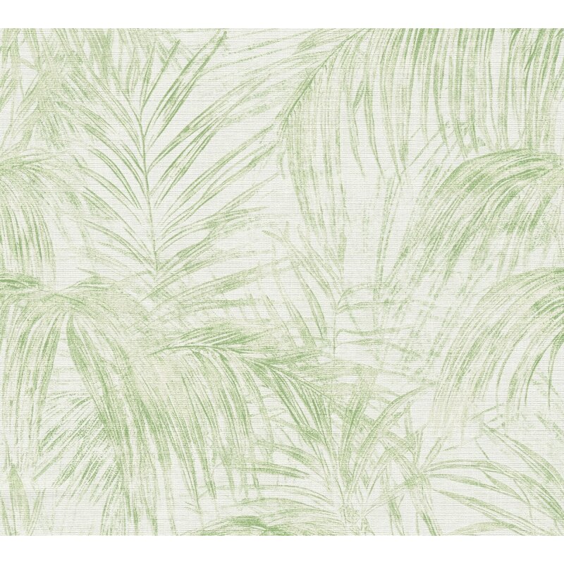 Vliestapete mit Palmenblättern in Hellgrün auf hellem Hintergrund (399811)