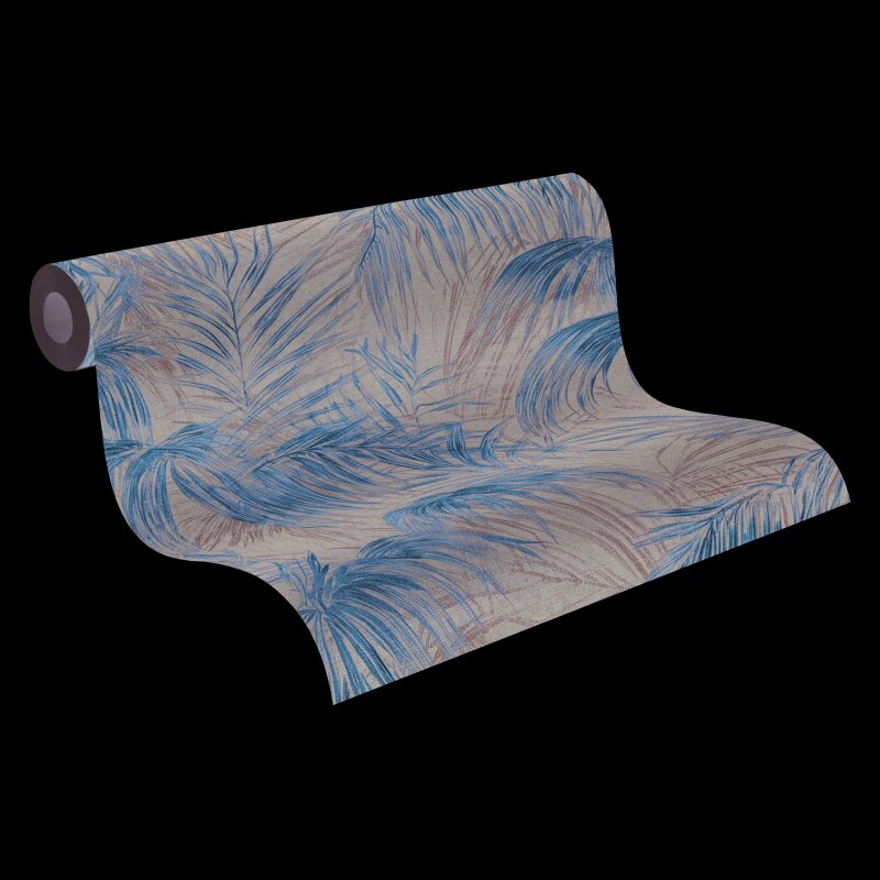 Vliestapete mit goldenen Palmenblättern auf schwarzem Hintergrund (399812)