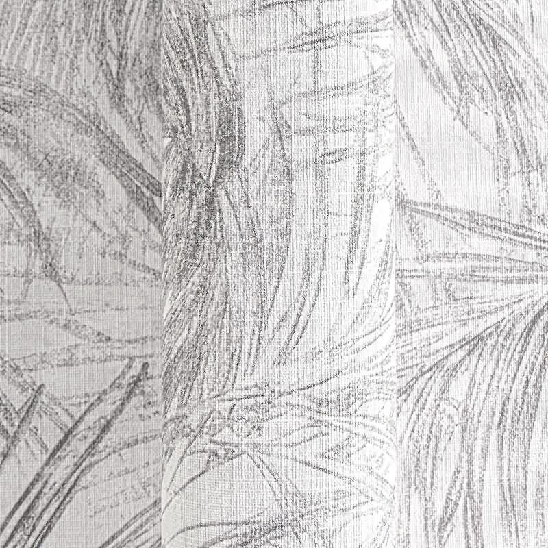 Vliestapete mit grauen Palmenblättern auf hellem Hintergrund (399813)