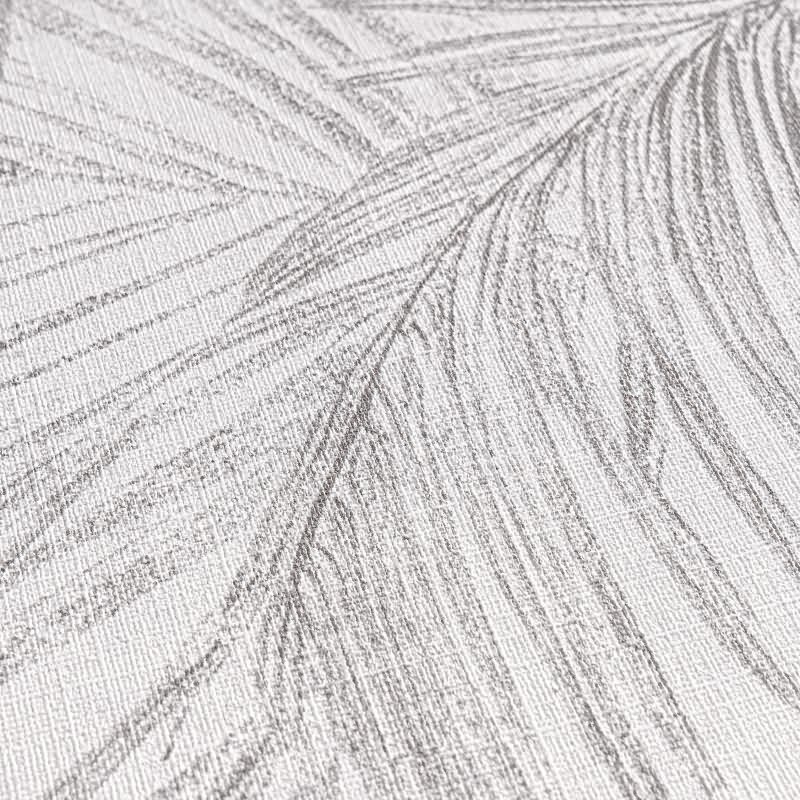 Vliestapete mit grauen Palmenblättern auf hellem Hintergrund (399813)