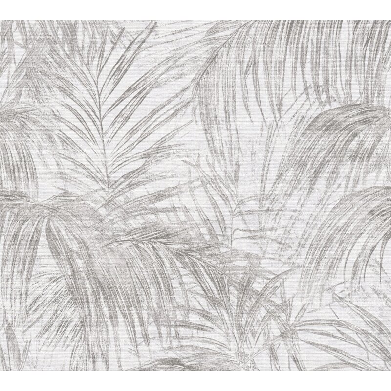 Vliestapete mit grauen Palmenblättern auf hellem Hintergrund (399813)