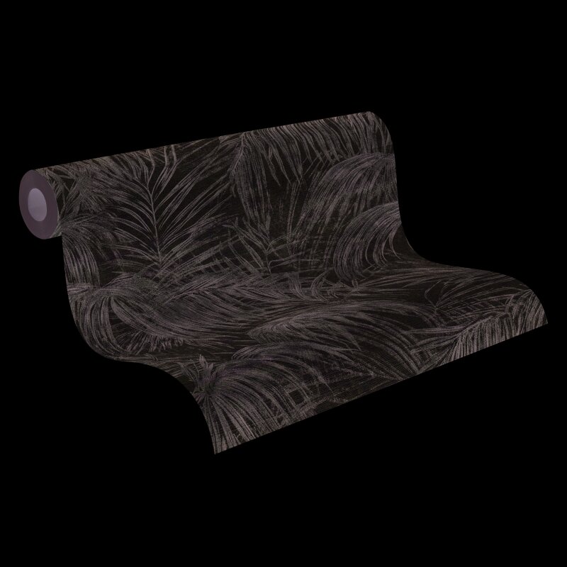 Vliestapete mit grauen Palmenblättern auf hellem Hintergrund (399813)