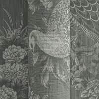 Vliestapete mit Pfauen und Blumen in Schwarz-Wei&szlig;...