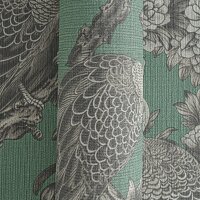 Vliestapete mit Pfauen und Blumen in Schwarz-Wei&szlig;...