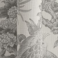 Vliestapete mit Pfauen und Blumen in Schwarz-Wei&szlig;...