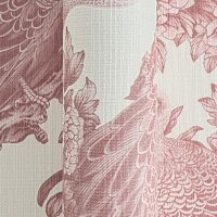 Vliestapete mit Pfauen und Blumen in Rot auf hellem...